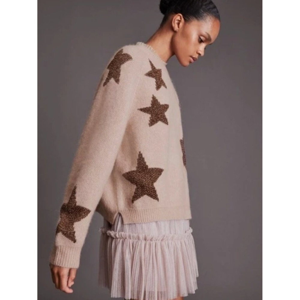 AllSaints Star Jumper Pink Metallic Wool Alpaca Blend Oversized Womens M